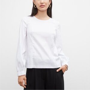 Club Monaco White cotton poplin Long-Sleeve Crewneck balloon sleeve top